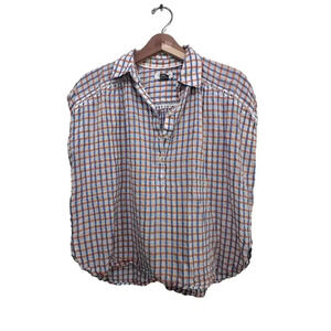 Pilcro By Anthropology Cotton Linen Plaid Oversized Blouse Top Size XS